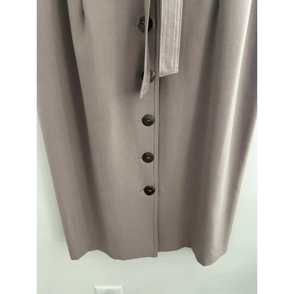 Connected Apparel Dress Womens 12 Taupe Button Front Belted Midi Cap Sleeve Work - Picture 7 of 11